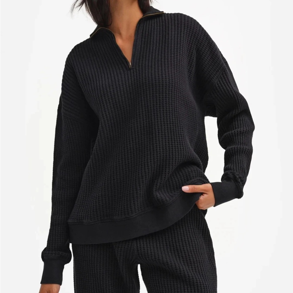 mate the label ORGANIC COTTON HALF ZIP SWEATER size medium large women’s black‎